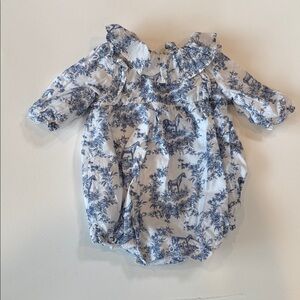 Floral Blue and White Baby Romper